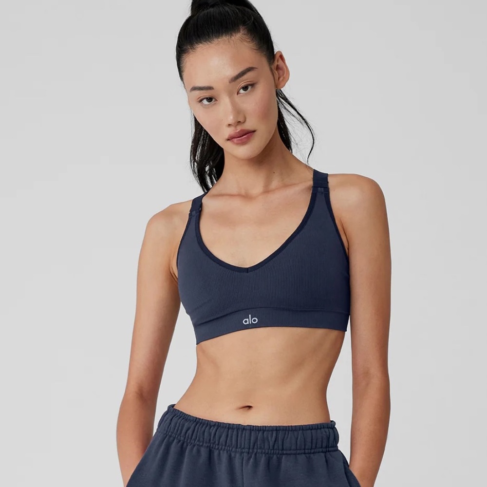 Alo Yoga Seamless Ribbed Favorite Bra - Navy - Medium (NWT)